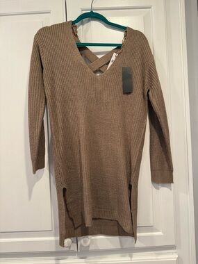 Forever 21 V-Neck Waffle Knit Sweater Dress - Taupe
